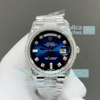 8+ Factory Rolex Day-Date 36 Gain Weight Swiss Copy Blue Diamond President Watch 